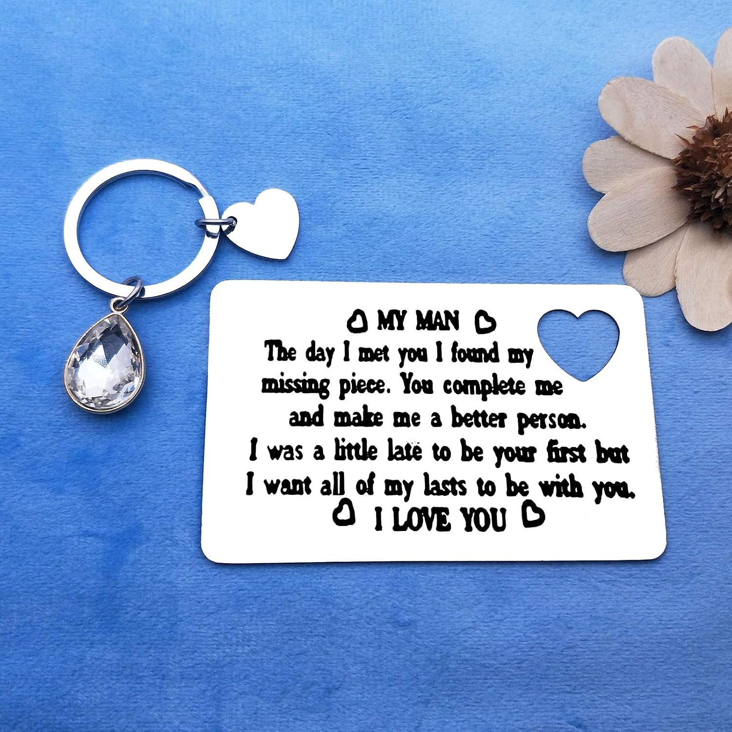 Dabihu Engraved Wallet Insert Card for Husband Couple Gifts To My Man Card Keyring Husband Gifts from Wife I Love You Gift for Boyfriend Christmas Anniversary Birthday Present for Men Valentines Gift - Image 4
