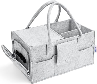 Maliton Nappy Caddy with Lid Grey - Large Portable Diaper Organizer