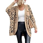 BTFBM Leopard Cardigan for Women Long Sleeve Open Front Cardigans Sweaters Pockets Loose Knit 2026 Fall Spring Outwear