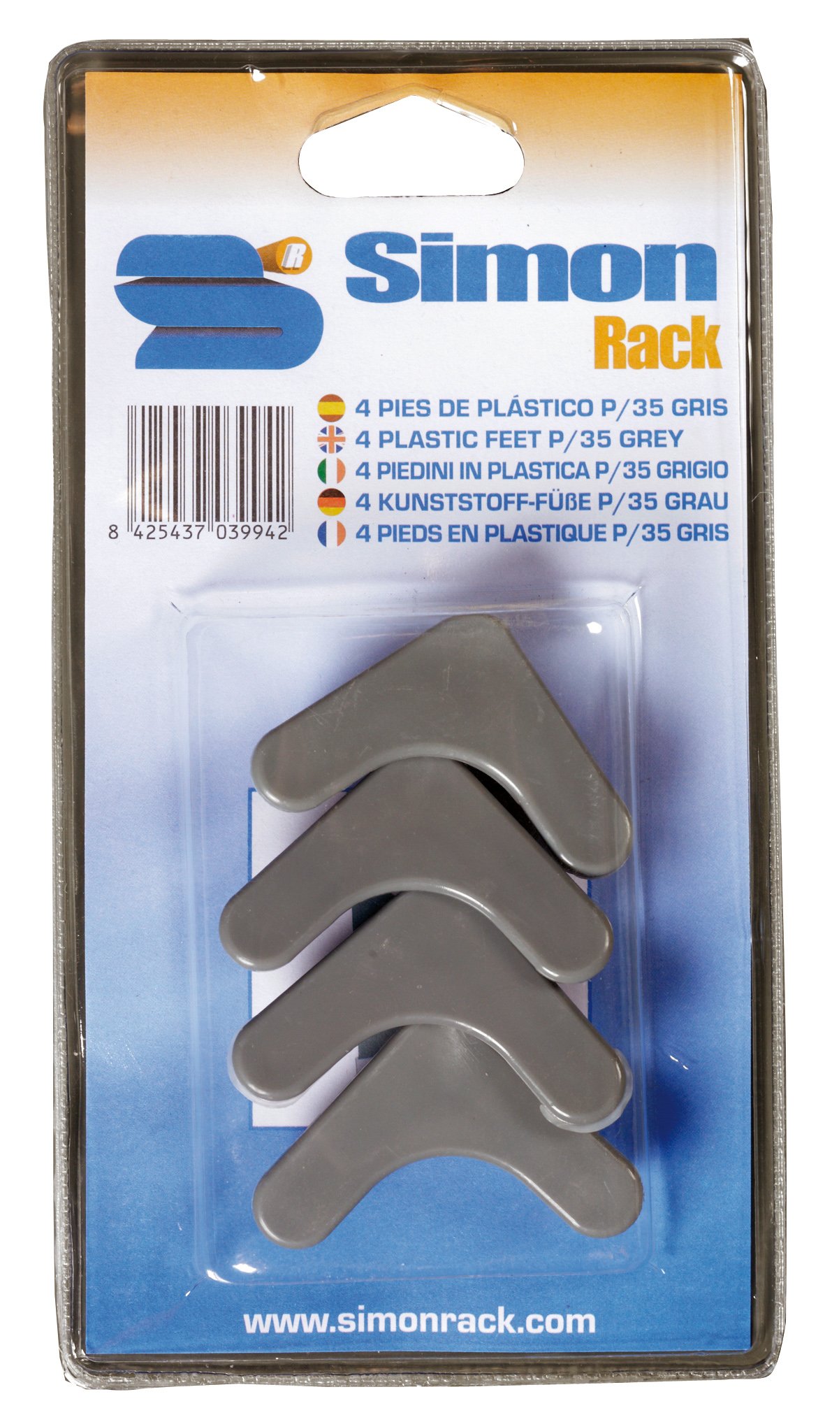 Simonrack 8425437039942 215 x 117 x 22 mm Plastic Bases - Grey (Pack of 4)