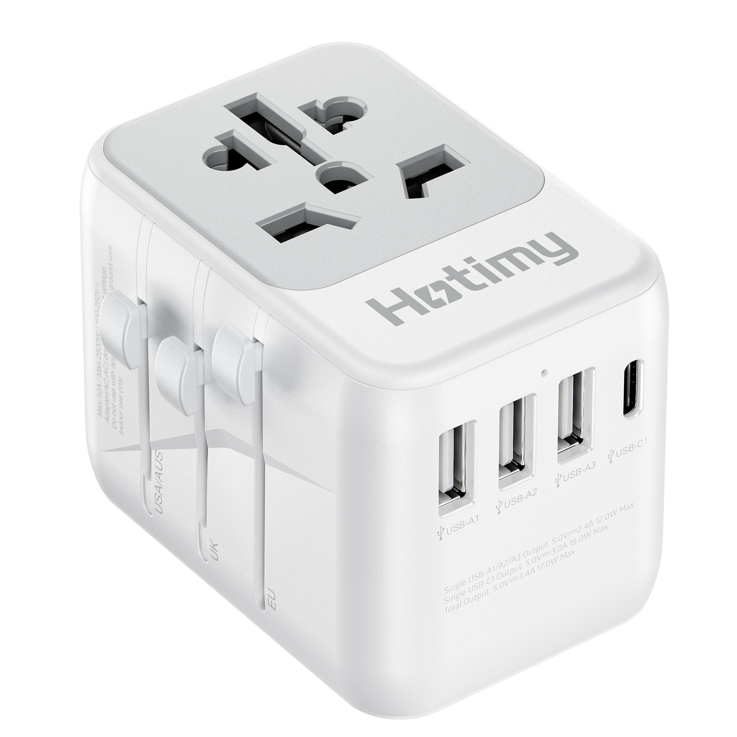 hotimy Universal Travel Adapter with USB C, Travel Plug Adapter Worldwide with 1 USB C and 3 USB A, International Travel Adapter Dual 10A Fuses All in One Universal Plug Adaptor for US EU AU UK