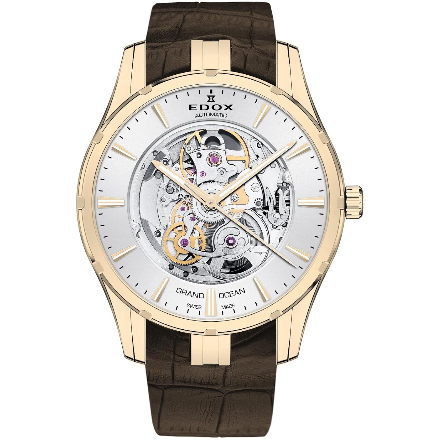  Edox Mens Grand Ocean 41mm Brown Leather Band