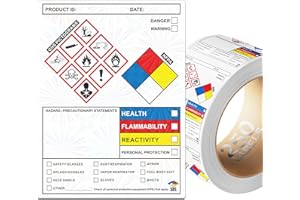 OOOOOSIGNO SDS Label Stickers 4 x 3 Inches, Roll of 250 MSDS OSHA Data Stickers with GHS Pictograms & Perforated Edges for Easy Separating | HMIS & Hazard Compliant | Secondary Containers for Chemical Safety