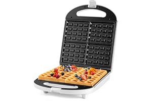 Pukomc Waffle Maker, Waffle Irons Non-Stick for Easy Cleanup, 4-Slice Belgian Waffle Sandwich Maker, Indicator Lights, Cool Touch Handle, Stainless Steel, 1000W Heating Fast, White