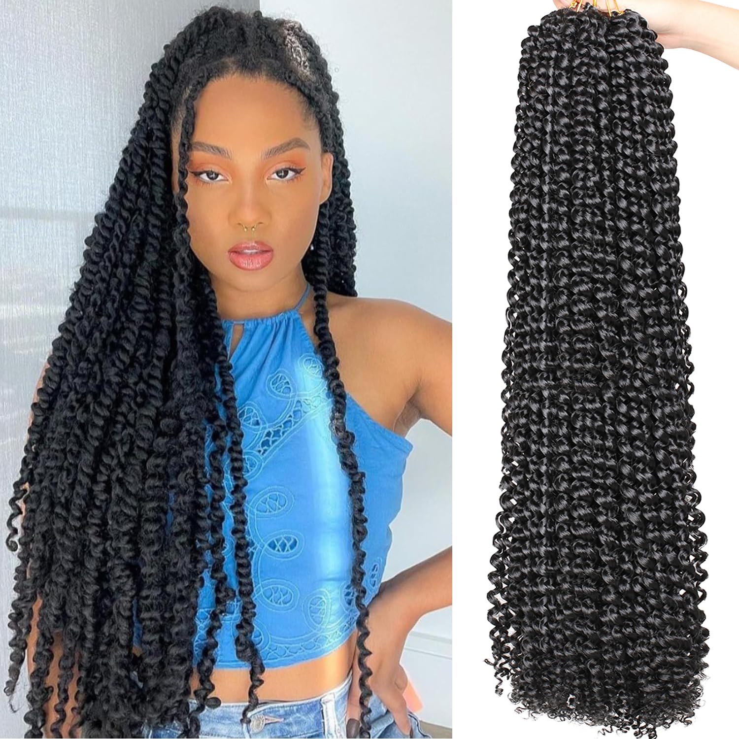 Mscat 7 Packs Passion Twist 30 Inch Water Wave Crochet Hair Natural Black Water Wave Twists Braiding Hair Bohemian Synthetic Hair Extensions 1B — image 1