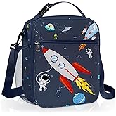 Clastyle Insulated Boy Planet Lunch Box Dark Blue Space Rocket School Lunch Bag for Kids Large Portable Lunch Cooler Bag for Outdoor Picnic