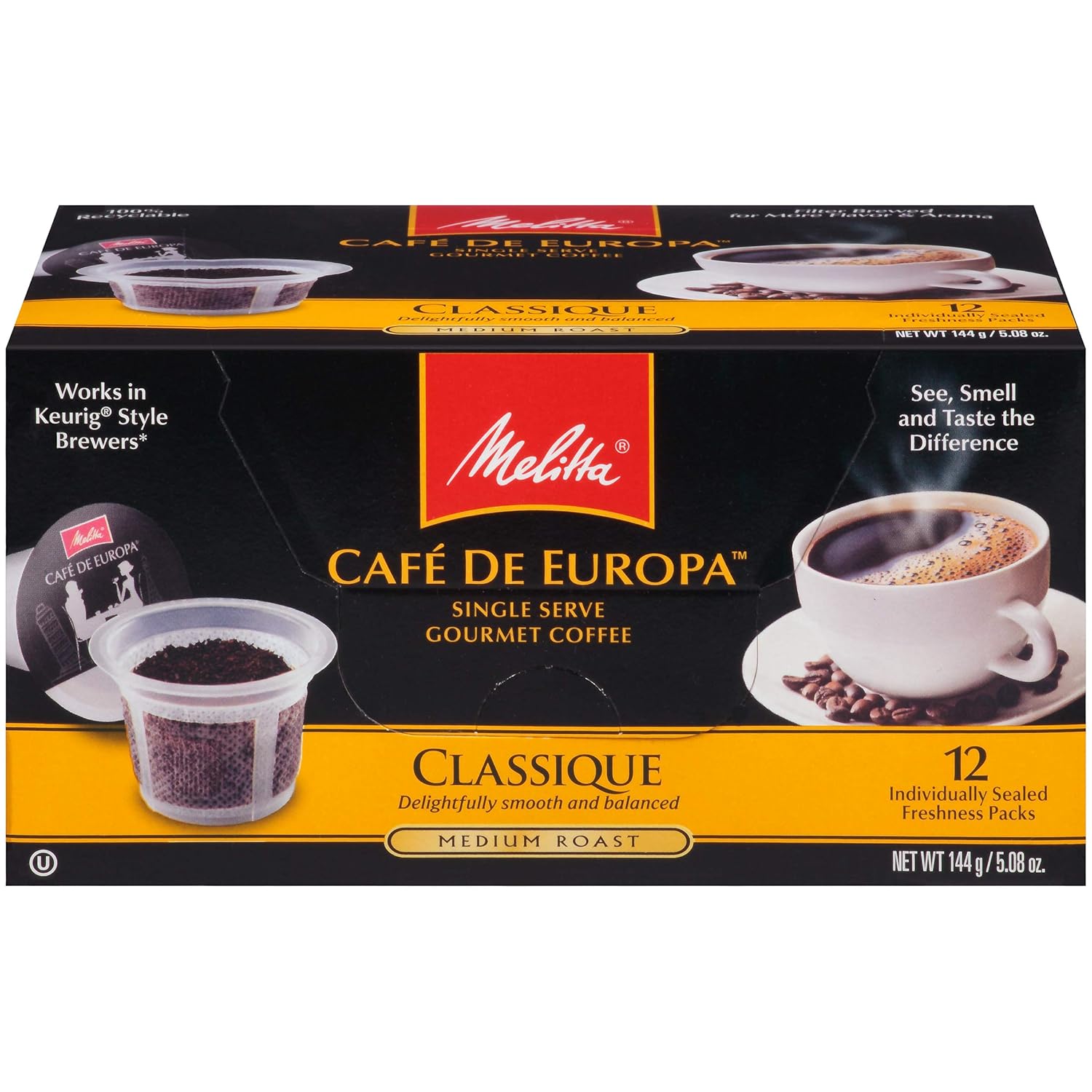 Melitta Café de Europa Gourmet Coffee Single Cup Coffee Pods for KCup