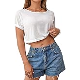 JDEEO Women's Sheer Mesh Crop Top See Through Short Sleeve Casual Loose Fit Summer Tee Shirt
