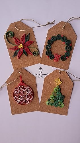 Segnaposto Natalizi Carta.Tag Etichette Natalizie Set Da 8 Pezzi Chiudi Pacco Segnaposto Decorati A Mano Natale Regalo Amazon It Handmade