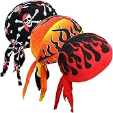 Lobimelan 3 Pcs Doo Rags for Men Skull Cap Breathable Moisture Wicking Pirate Hat Helmet Liner Running Cotton Hat for Women