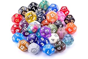 AUSTOR 35 Pieces Polyhedral Dice Set Mixed Color DND Dice 12 Sides Game Dice Assortment with a Black Velvet Storage Bag for D