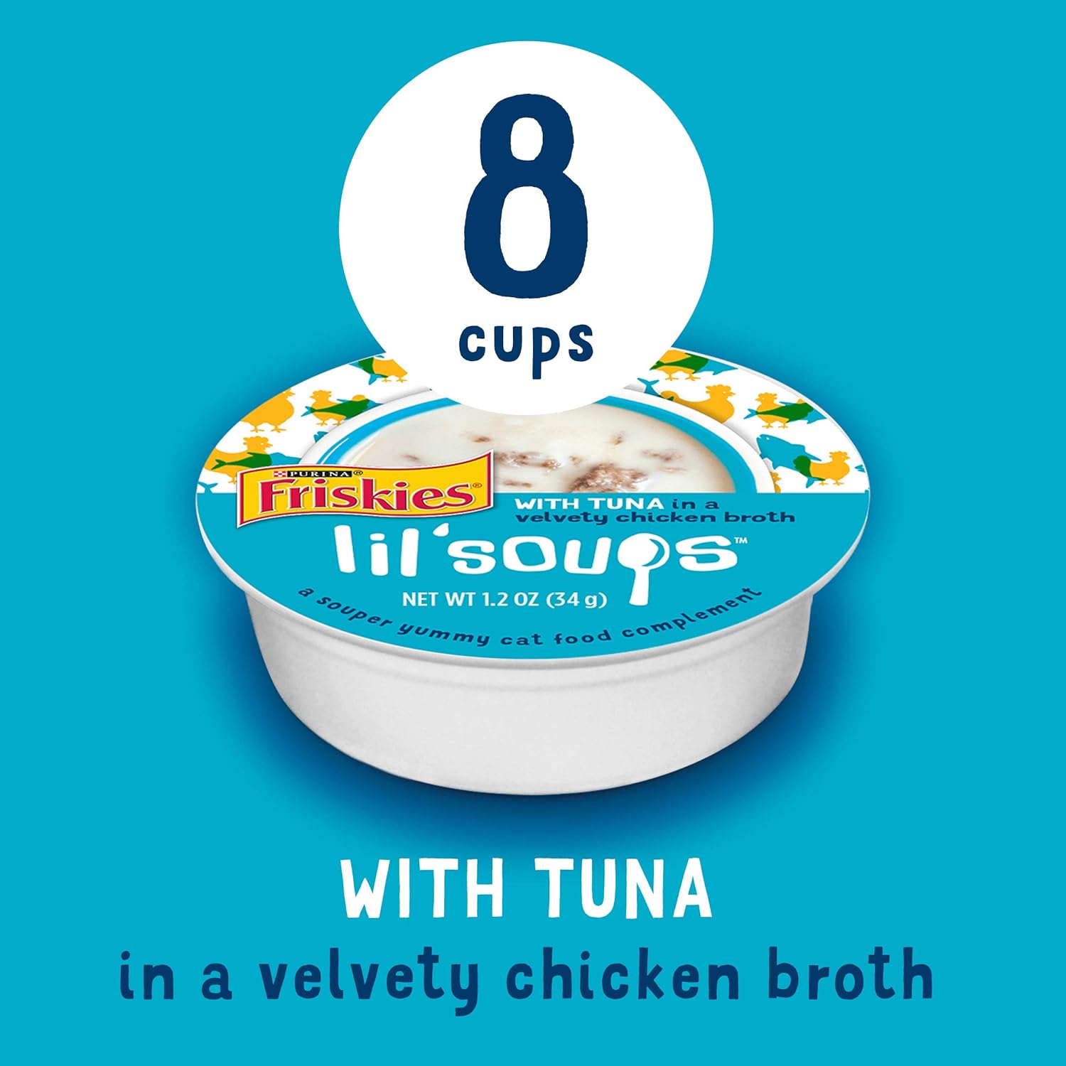 Purina Friskies Natural, Grain Free Wet Cat Food Complement, Lil' Soups With Tuna in Chicken Broth - 1.2 oz. Cups (Pack of 8) : Pet Supplies