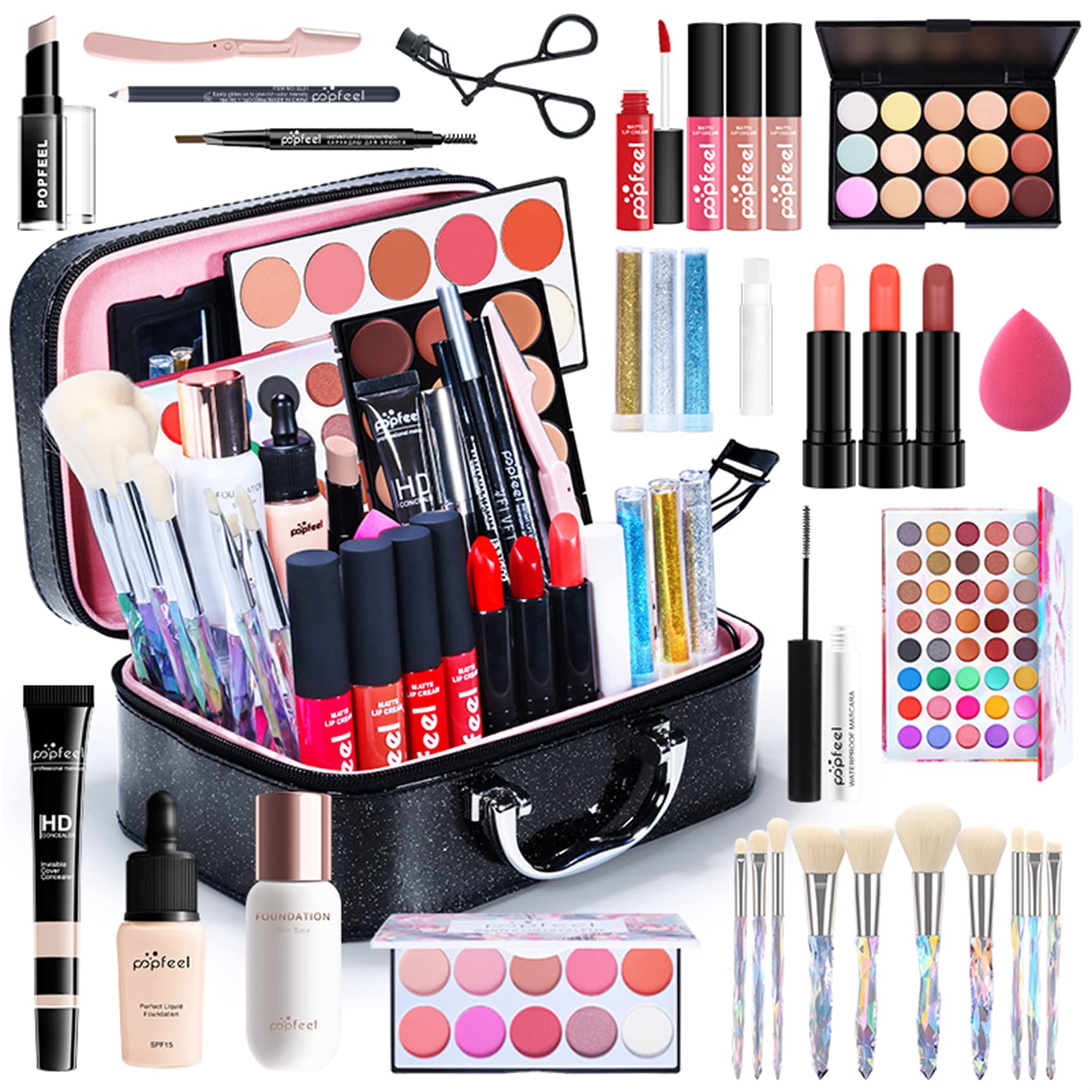 MolPafe All-in-one Professional Makeup Set for Beginners or teen girls, Cosmetic-Gift for Women -Include Makeup Brush Set, Eyeshadow Palette, Eyebrow Pencil, Mascara, Concealer, Lip Gloss Set -014