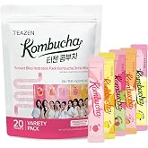 TEAZEN Kombucha Sunset Bliss Hydration Variety Pack - 20 Packets, 5 Flavors (Peach, Mango-Guava, Strawberry-Kiwi, Citron, Sicilian Pink Lemon), On-the-Go Powder Drink Mix
