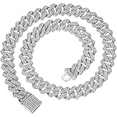 GIHENHAO Cuban Link Chain for Men,Silver Necklace and Bracelet,Miami Cuban Chains,Bling Diamond Chain for Hip Hop Jewelry