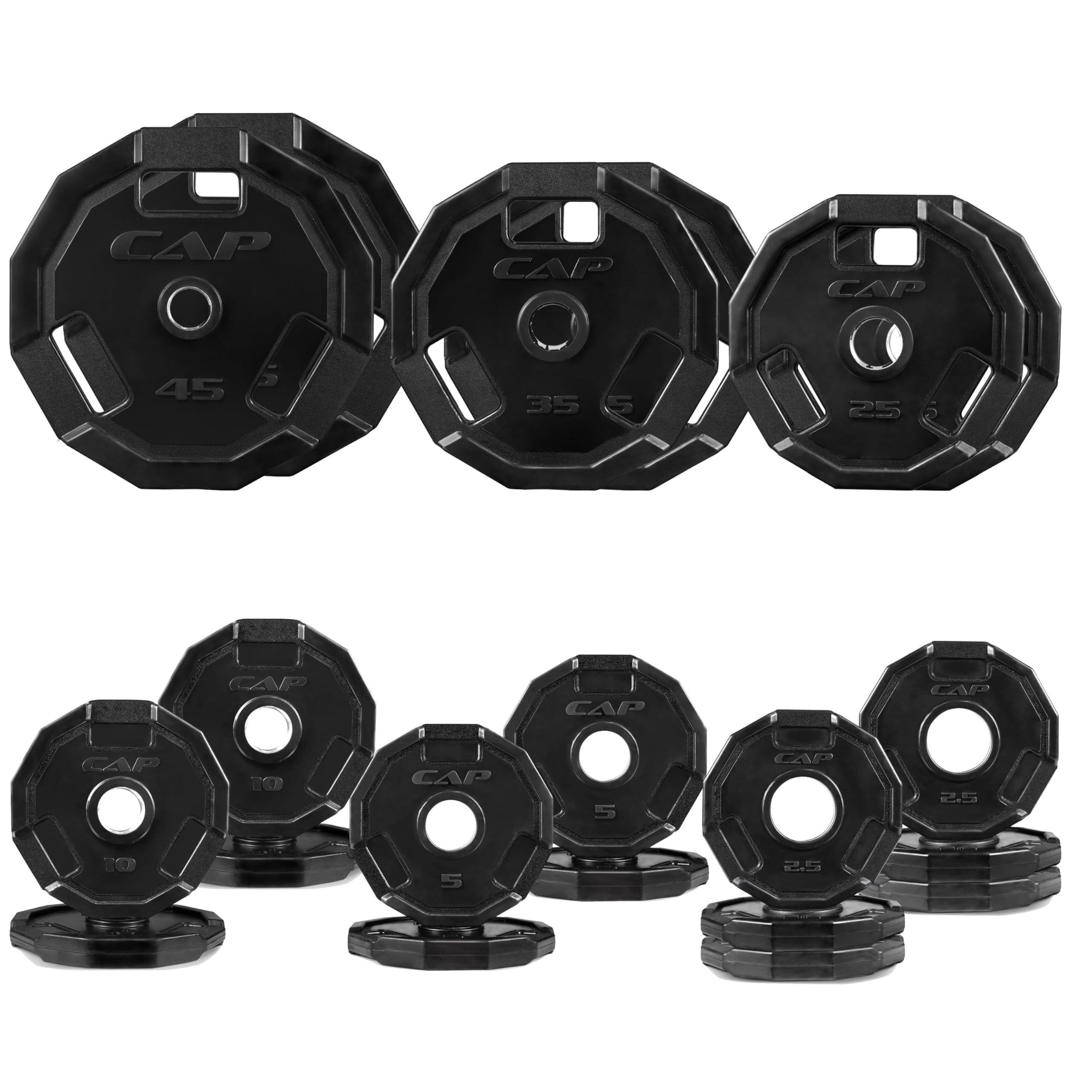 Photo 1 of CAP Barbell 285 LB Pro Olympic 2-inch Rubber Coated Cast Iron 12-Sided Weightlifting Grip Plate Set