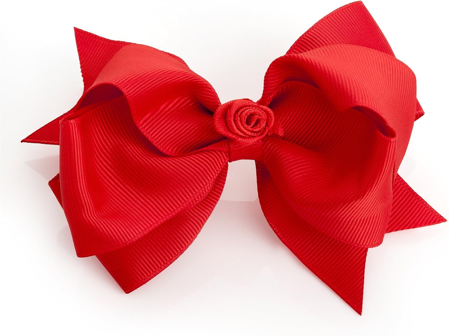 Large (12 cm) Red Grosgrain Hair Bow with Central Flower Detail on Clip