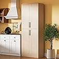 Housoul 71" Tall Pantry Cabinet with 4 Doors, Kitchen Pantry Storage Cabinet, Freestanding Larder Cupboard, Kitchen Hutch with Gold Handles for Dining Room, Bathroom, Oak