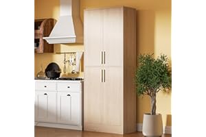 Housoul 71" Tall Pantry Cabinet with 4 Doors, Kitchen Pantry Storage Cabinet, Freestanding Larder Cupboard, Utility Kitchen Hutch with Gold Handles for Dining Room, Bathroom, Oak