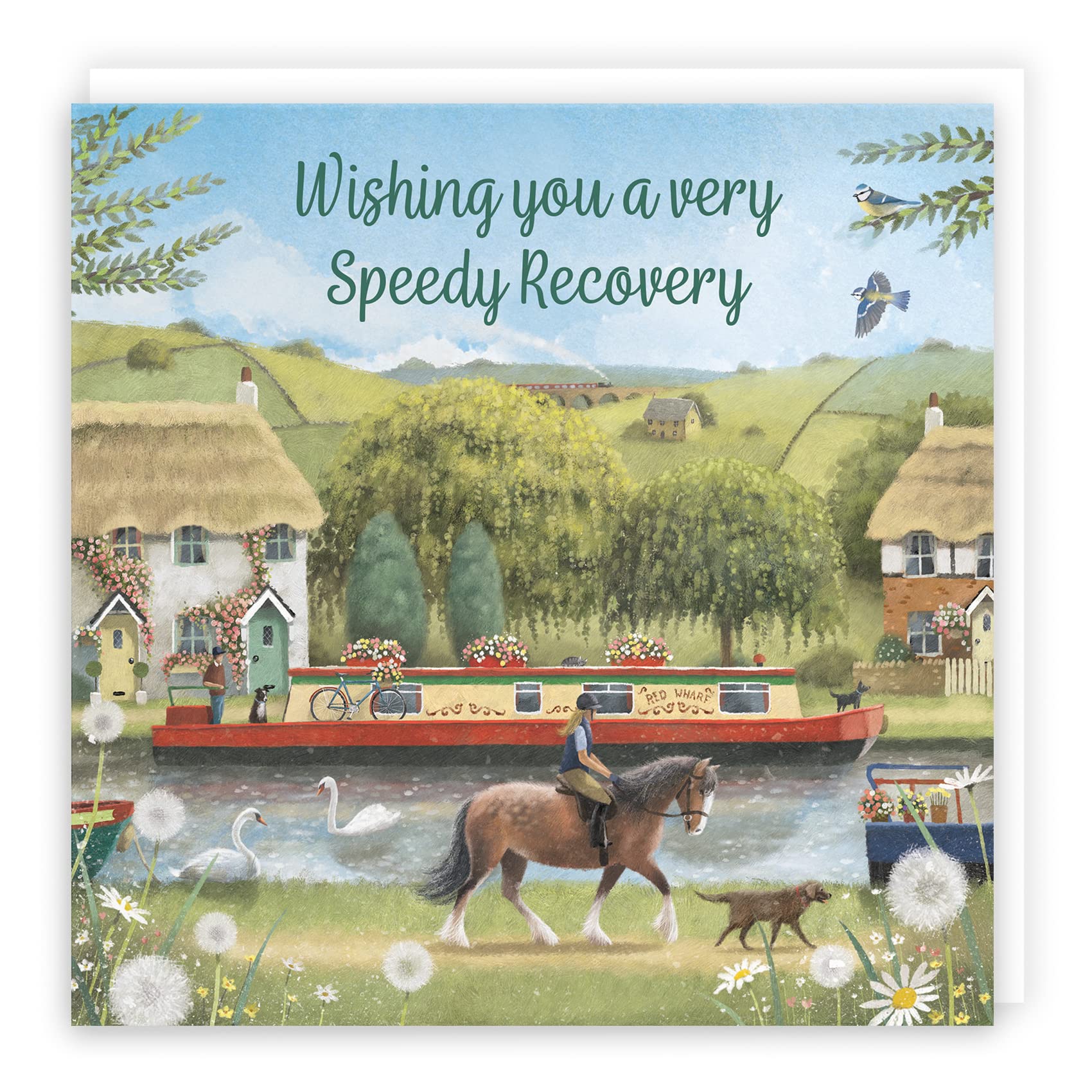 Hunts England - Canal Narrowboat Speedy Recovery Card - Horse Riding - Countryside - Milo's Gallery Collection - Wishing You A Very Speedy Recovery - Get Well Soon Card - Feel Better Soon Card