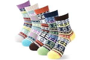 kissleaf Wool Socks for Women, 5 Pairs Winter Warm Thick Crew Knit Socks Vintage Cozy Soft Cute Nordic Cabin Gifts