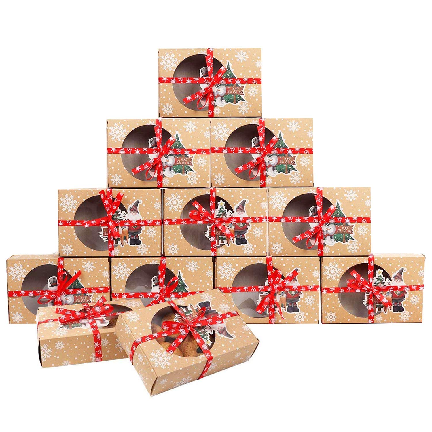 Christmas Cookie Boxes Doughnut Gift Boxes Bakery Box with Clear Window, Xmas DIY Gift Cake Boxes Decorative Treats Boxes for Festival Gift Xmas Party Favor Supplies (24)