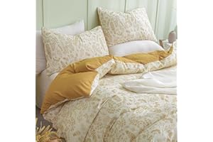BEDORM Floral Botanical Bedding Comforter King Size Comforter Set Ginger Yellow Flowers Leaf Fresh Country Cottagecore Bedding Soft Cozy Fluffy Reversible Comforter Set for All Season