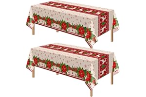 Kelool 2 Pack Christmas Tablecloth 54 x 108 Inch,Christmas Decorations,Plastic Table Cloth Disposable,Tablecloths Rectangular for Party Decorations,Table Cloth Cover for Indoor Outdoor Home Party