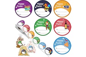 Fullhawl 500 Pcs Happy Purim Label Stickers for Mishloach Manot Bags Multicolored Purim Labels to and from Jewish Stickers Purim Tags Labels for Mishloach Manot Bags and Shalach Mones Boxes(Round)