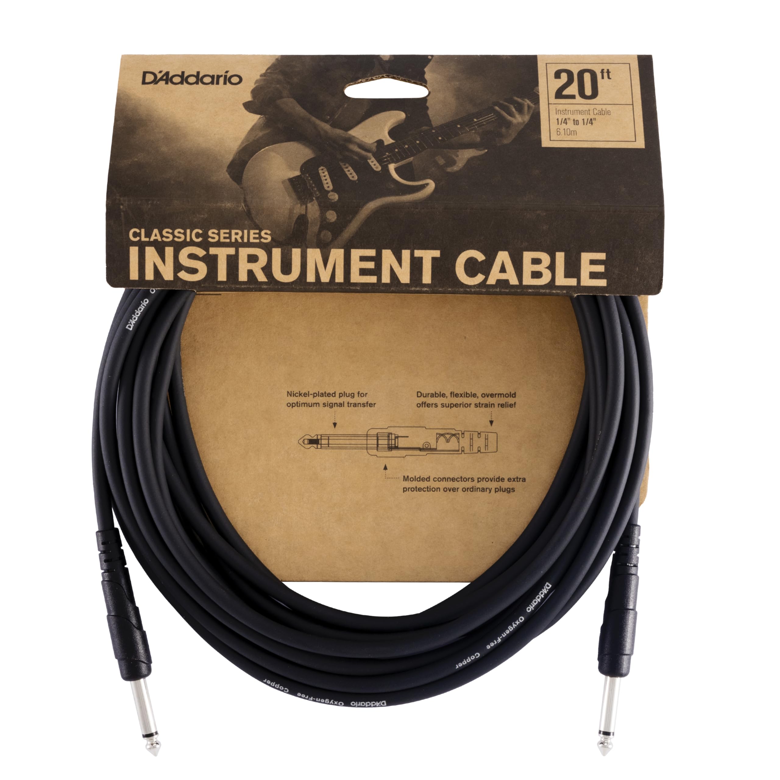 Planet Waves D'Addario Guitar Cable - Guitar Lead - 1/4 Inch Male to 1/4 Inch Male - Classic Series - 20 Feet/7.62 Meters - Straight Ends - 1 Pack