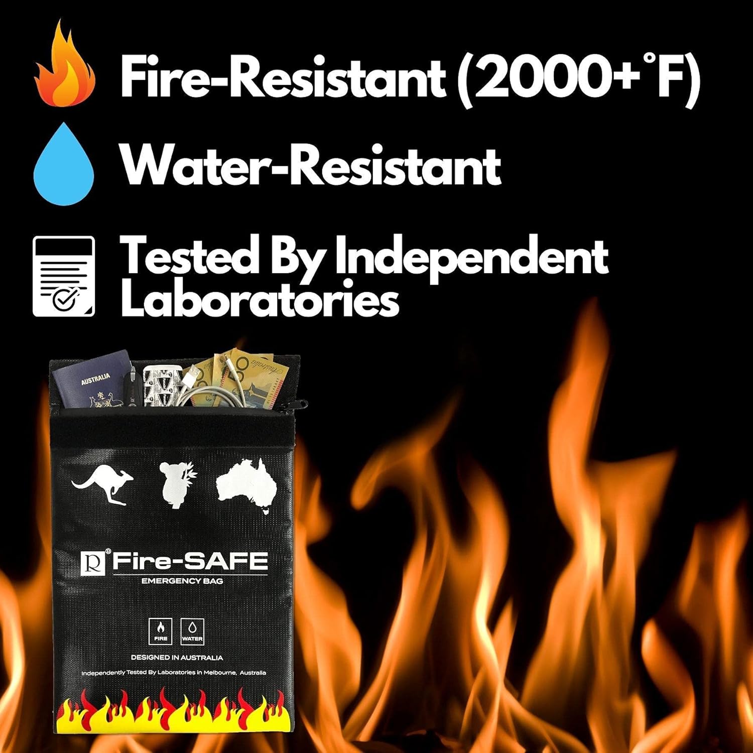 Fireproof/Waterproof Safe Bag - Fire Resistant Bag to Protect Your Items, The FireSafe is Both A Document Bag & A Fire Bag, This Fire Resistant Document Bag Has Been Independently Tested.: Office Products