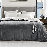 Degrees of Comfort Electric Heated Blanket Queen Size with Dual Control - Soft Flannel Heating Blankets with 6 Heat Settings, 10-Hour Auto Shut-Off, Overheat Protection, ETL Certified - 84x90'', Grey