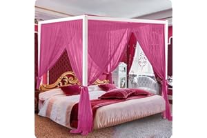 South to East Canopy Bed Curtains, 4 Corner Post Queen Bed Canopy for Girls, Wine Red Bed Drapes for Bedroom, King Canopy Bed Curtain, 100% Ripstop Polyester, Easy Installation, King/Queen Size Rose
