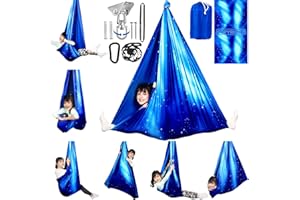HiCamer Double Layer Sensory Swing for Kids & Adults Holds up to 300lbs Indoor and Outdoor Therapy Cuddle Swing with 360° Swivel Hanger Kit Adjustable with Aspergers Autism ADHD (Star Blue)