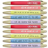 Henoyso 10 Pcs Pet Lovers Pens, Cat Dog Lovers Ballpoint Cat Pens Set with Funny Phrase, Black Ballpoint Tool for Everyday Use, Cute Gifts for Him Her Who Loves Cats Dogs Pets Animals