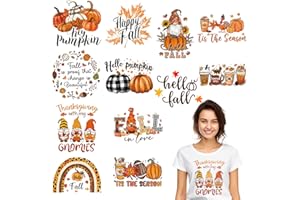 NANZHOO 12 Sheets Thanksgiving Iron on Transfers for T-Shirts, Fall DTF Transfers Ready to Press Heat Transfer Vinyl, Pumpkin Iron on Decals Patches, DIY Fall Heat Transfer Stickers for Clothes Bag Pillow