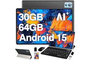 DEERTiME 2025 Latest Tablet 10 inch Android 15 Tablets with Keyboard, 30GB RAM 64GB ROM 2.0GHz Octa-Core, Dual Camera, 1TB Expand, Widevine L1, 5G WiFi, BT 5.0, 2 in 1 Tableta PC (Black)