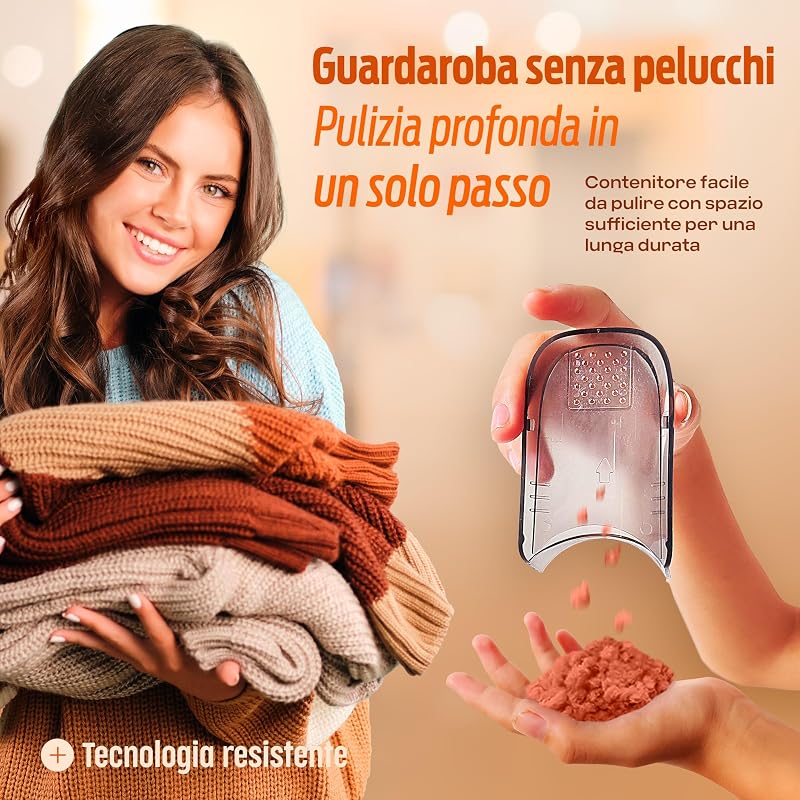 Rasatura elettrica antipelucchi – Rimuovi-pelucchi per abbigliamento, lame in acciaio inossidabile – Contenitore per pelucchi rimovibile – Batterie INCLUSE – Spazzola per la pulizia