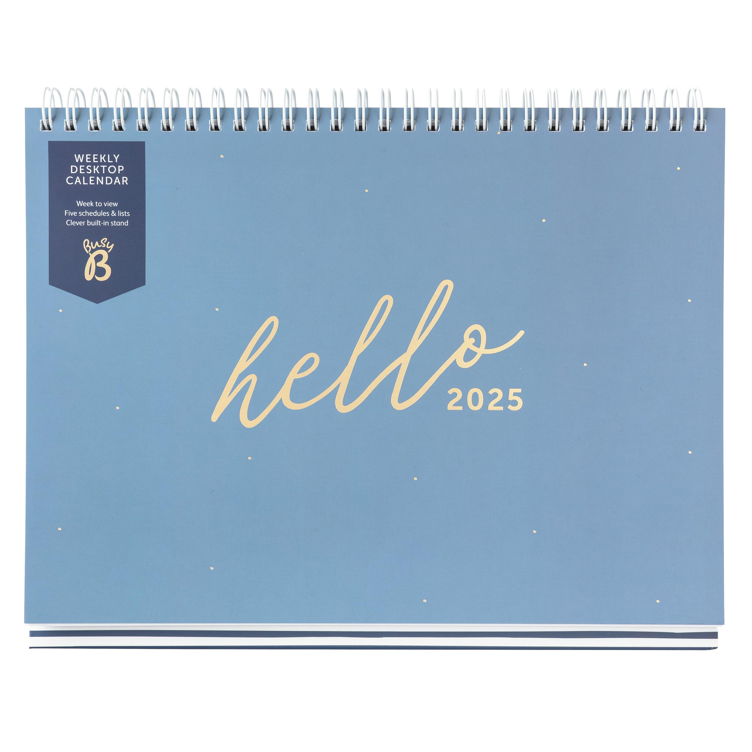 Busy B 2025 Weekly Desk Calendar – Jan-Dec Blue 2025 Calendar with Built-in Stand & Flip-Top Binding – 5 Schedule Work Calendar for Office or Home - Planner for Organised Planning