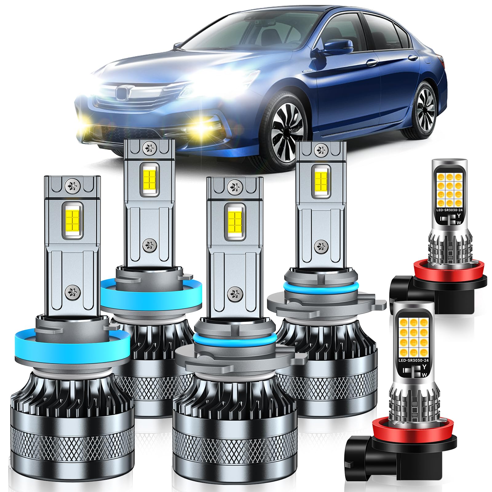 Photo 1 of TLEVELCL Compatible with Honda 2013-2015 Accord 2008-2012 Coupe Fog Light Bulbs, High/Low Beam Fog Light Bulbs Combo, 600% Brightness, 6000K White and 3000K Yellow, Pack of 6