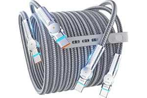 2Pack 240W USB-C to USB-C Cable 10ft/3m, Braided Fast Charging & Data Sync Cable with 180° Rotatable Heads & LED Indicator, C