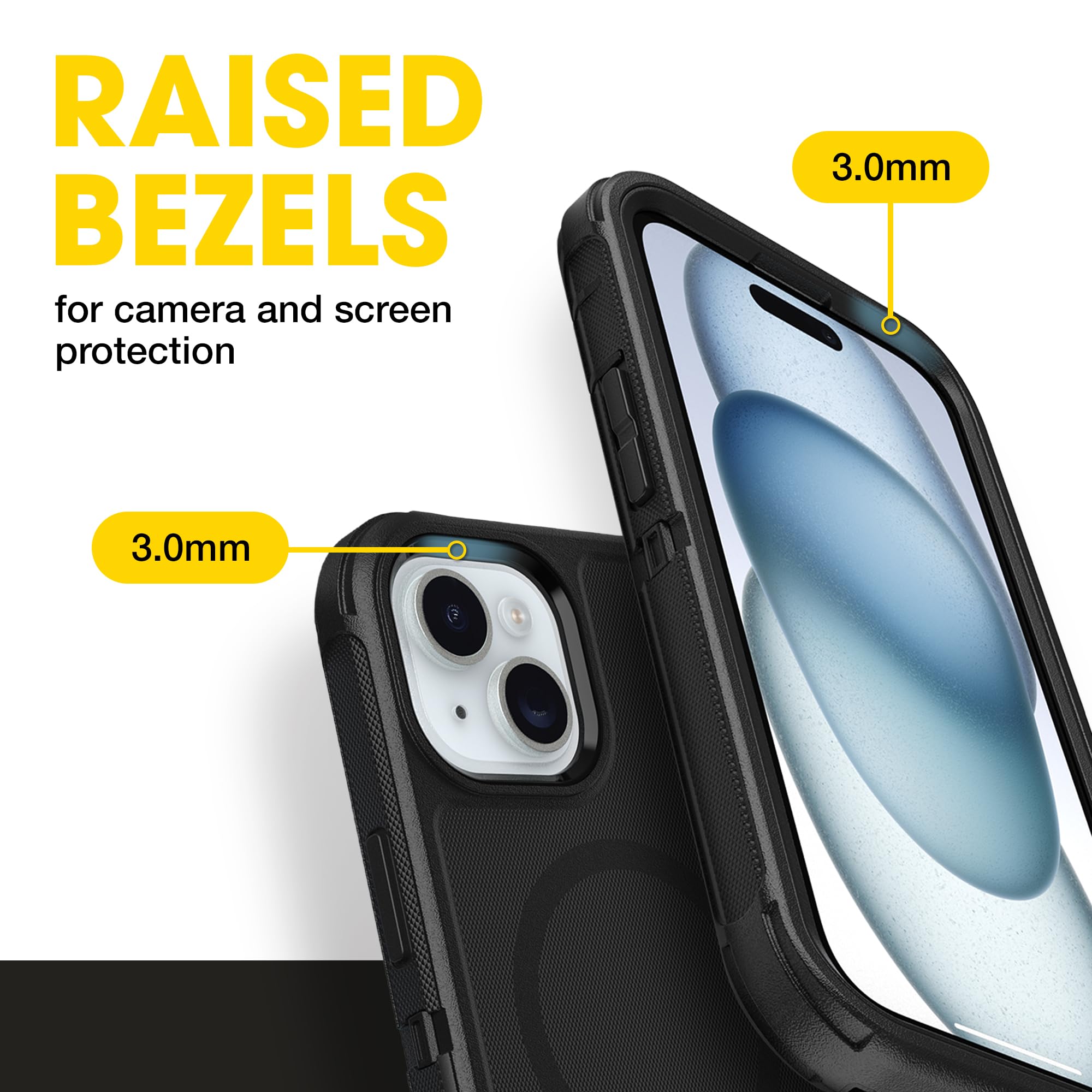 OtterBox Defender MagSafe Case for iPhone 16e, iPhone 15, iPhone 14, iPhone 13 – 7X Military-Grade Drop Protection, Rugged Grip Texture, Strap Anchors, Port Covers – Non-Retail Packaging – Black