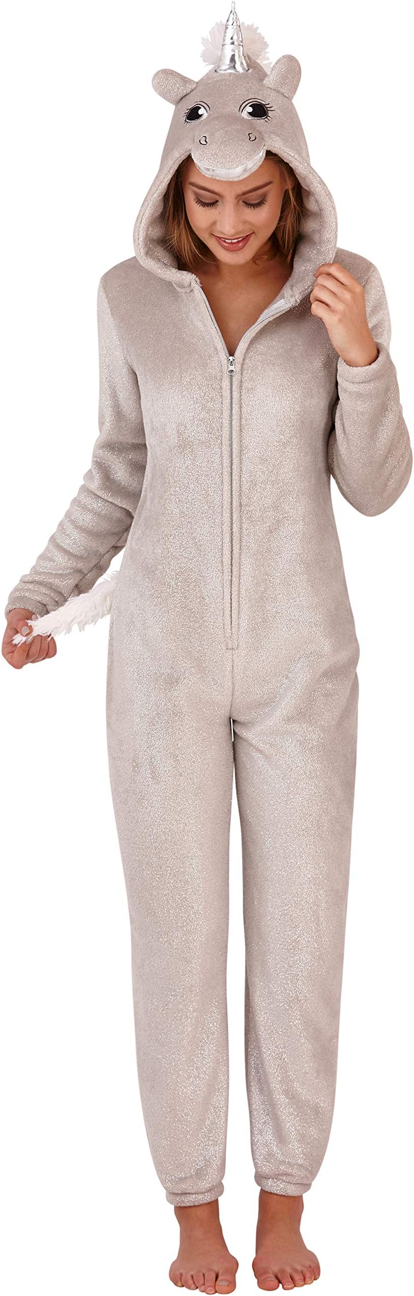 Loungeable Ladies Onesies - Silver Sparkle Unicorn - Size - Medium