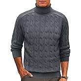 Cotrasen Men's Turtleneck Sweater Long Sleeve Cable Knit Sweater Casual Fall Winter Warm Twisted Pullover Sweaters