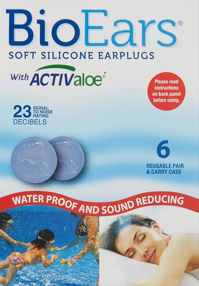 BioEars Soft Silicone Earplugs with ACTIValoe 6 Pairs Carrying Case NR 22dB