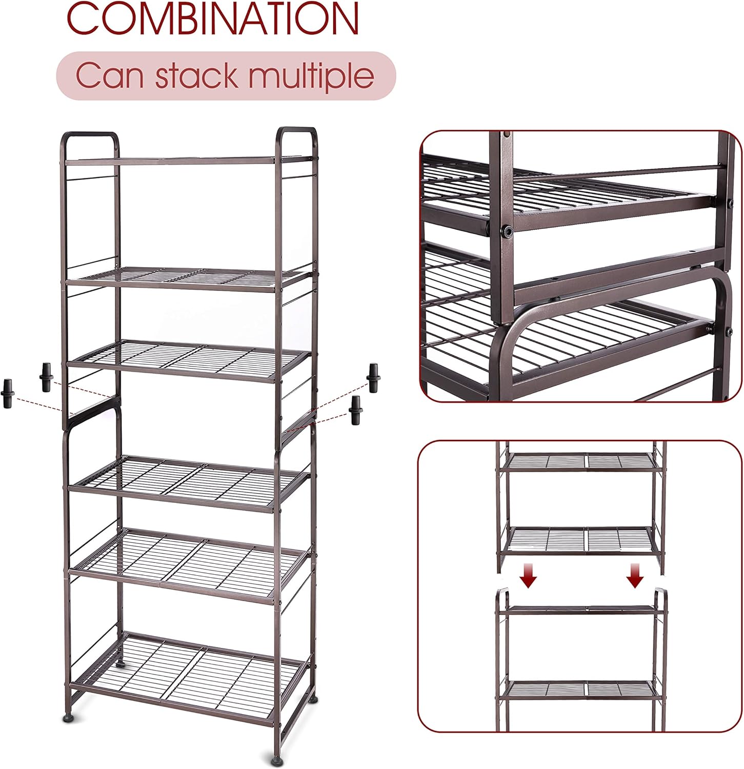 Simple Trending 3-Tier Stackable Wire Shelving Unit Storage Rack, Expandable & Adjustable Kitchen Storage Cabinet Shelf Organizer, Bronze: Kitchen & Dining