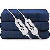 Electric Heated Blanket 84"x90" Queen Size, Soft Coral Fleece, Dual Controllers with 4 Heating Levels and 10 Hours Auto-Off, Machine Washable, Cozy Plush Fabric for Home, Dark Blue