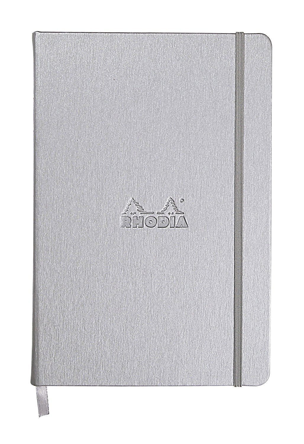 RHODIA 118607C - Rigid Notebook Webnotebook Silver - A5 - Lined - 192 pages - Clairefontaine Ivory Paper 90 g/m - Bookmark, Elastic Closure - Faux Leather Cover