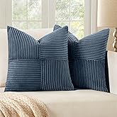 MIULEE Blue Decorative Throw Pillow Covers 18x18 Inch for Couch Bed Sofa Pack of 2 Boho Farmhouse Throw Pillows Soft Cross Corduroy Patchwork Textured Cushion Cases