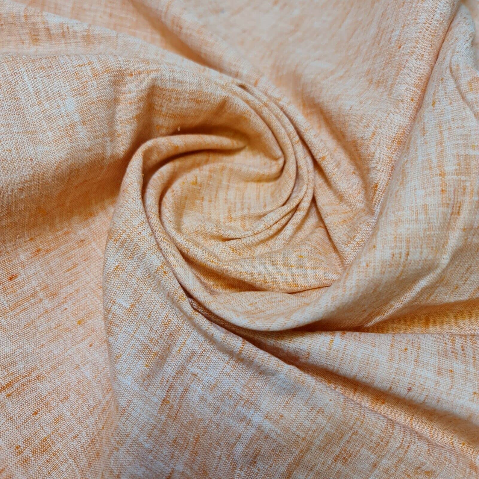 100% Cotton Melange Linen Look Soft Khadi Poplin Dress Craft Fabric Material 45" - 112 cm Wide Sold As 1 Meter Pre - Cut Lengths (Available in 12 Colours) (Amber Orange Shot)